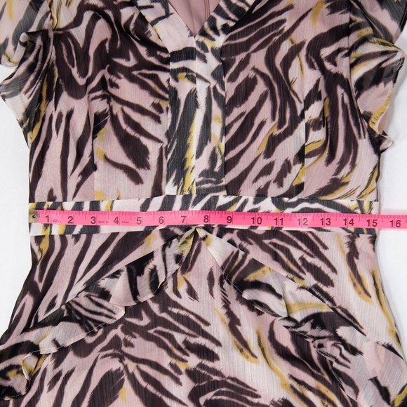 Flutter sleeve animal print chiffon dress pink black yellow size 8 - Picture 10 of 13